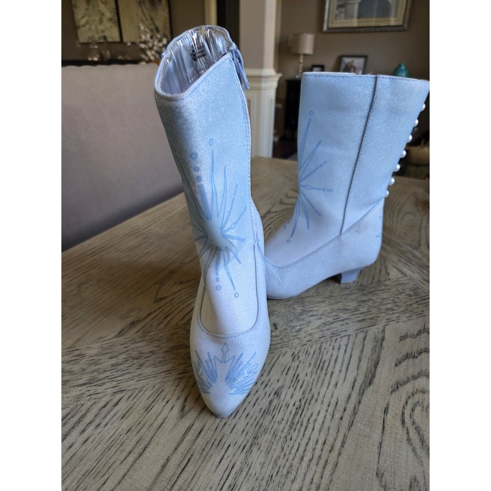 Disney Frozen Elsa Girls Ankle Bootie Size 2/3 Blue/White Glitter Zip Low Heel